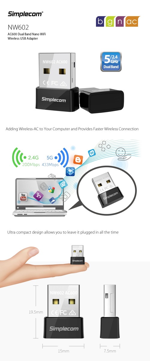 Simplecom NW602 AC600 Dual Band Nano USB WiFi Wireless Adapter โ image 6