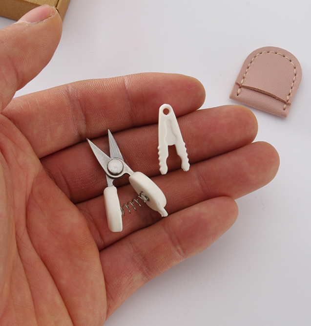 Brown Ultra-Portable Mini Precision Scissors Set - Compact 7cm Craft Snips with Safety Cap, Leather Sheath, and Keychain Hook for Travel and DIY โ image 3