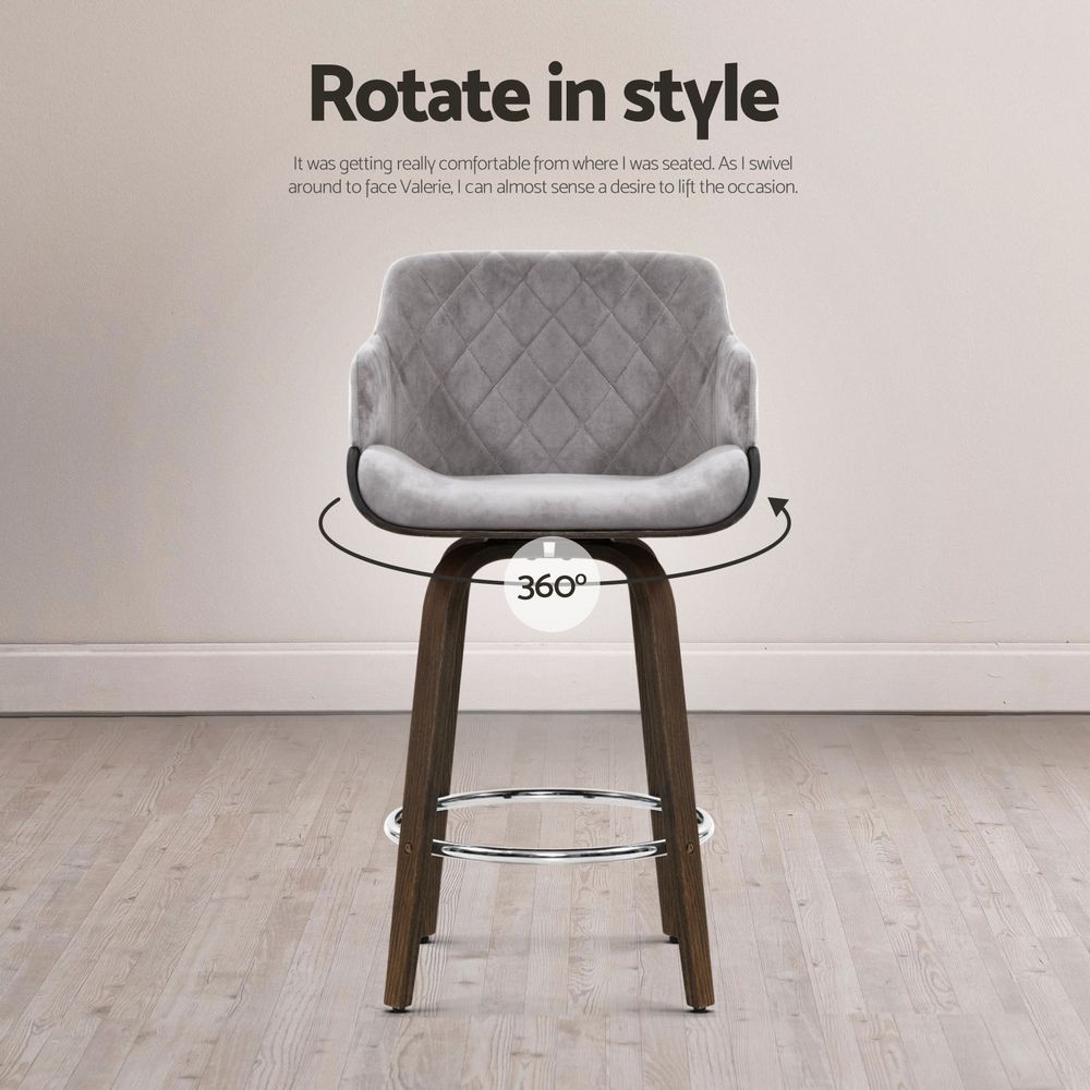 Artiss Bar Stools Set of 3 Kitchen Wooden Bar Stool Dining Chair Swivel Velvet โ image 4