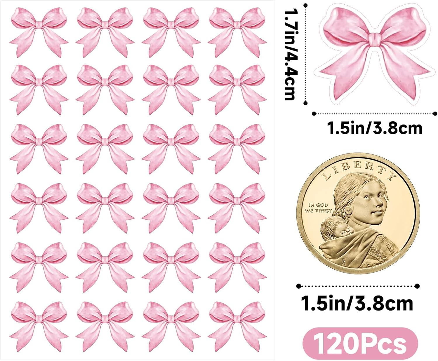 Pink Bow Stickers - Coquette Bows Stickers 480Pcs Valentines Day Bow Sticker Self Adhesive Cute Watercolor Bowknot Girly Sticker for Water Bottle Envelope Seal โ image 2
