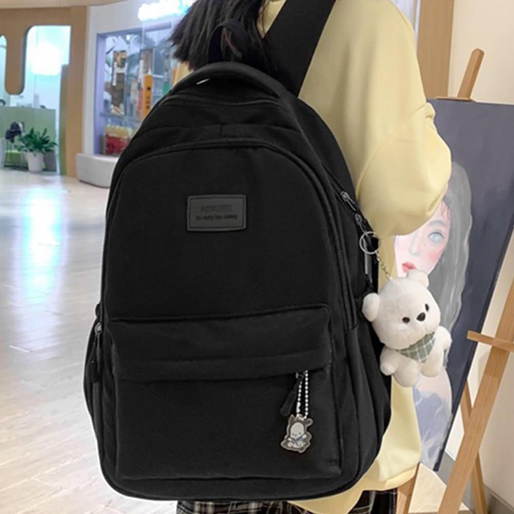 Nylon Kawaii Water-Resistant Lightweight Backpack for Women Cute Laptop Daypack Traveling Daily Bag (Black) — image 4