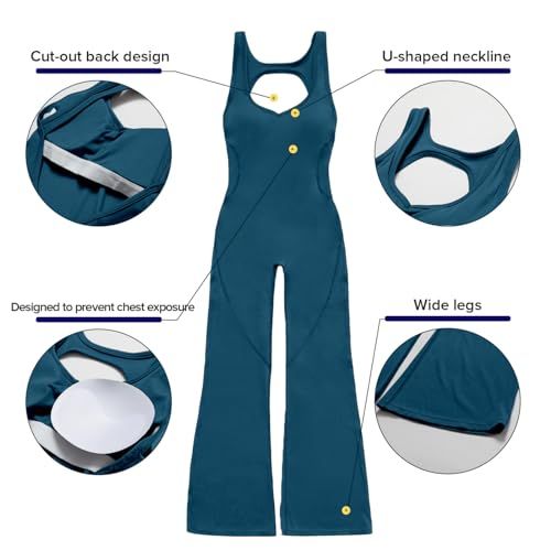 Women's Flared Jumpsuit for Yoga, Gym, Sports & Casual Occasions, L (Teal) — image 2