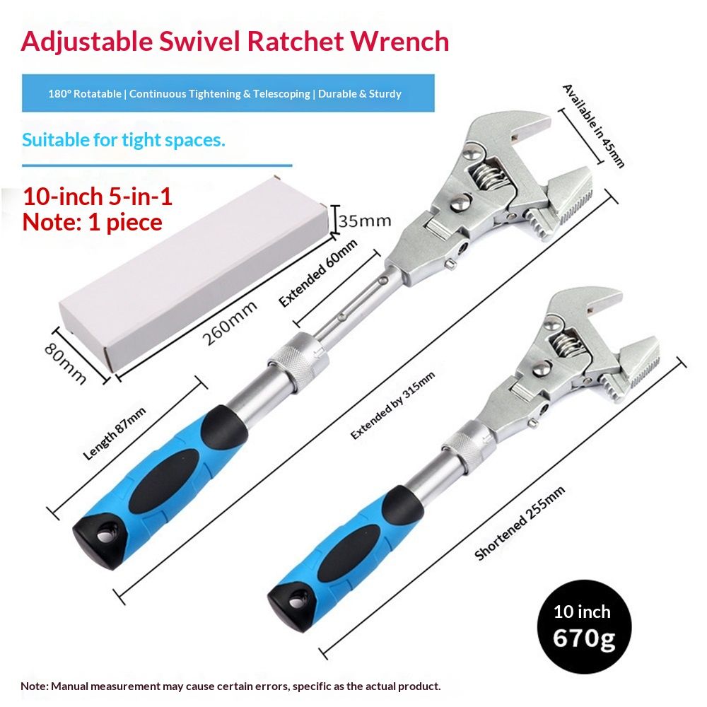 5 in 1 Flex Head Adjustable Wrench, Reversible Jaw Pipe Wrench with Retractable Extension Shank and 180⁰ Rotatable Head — image 5