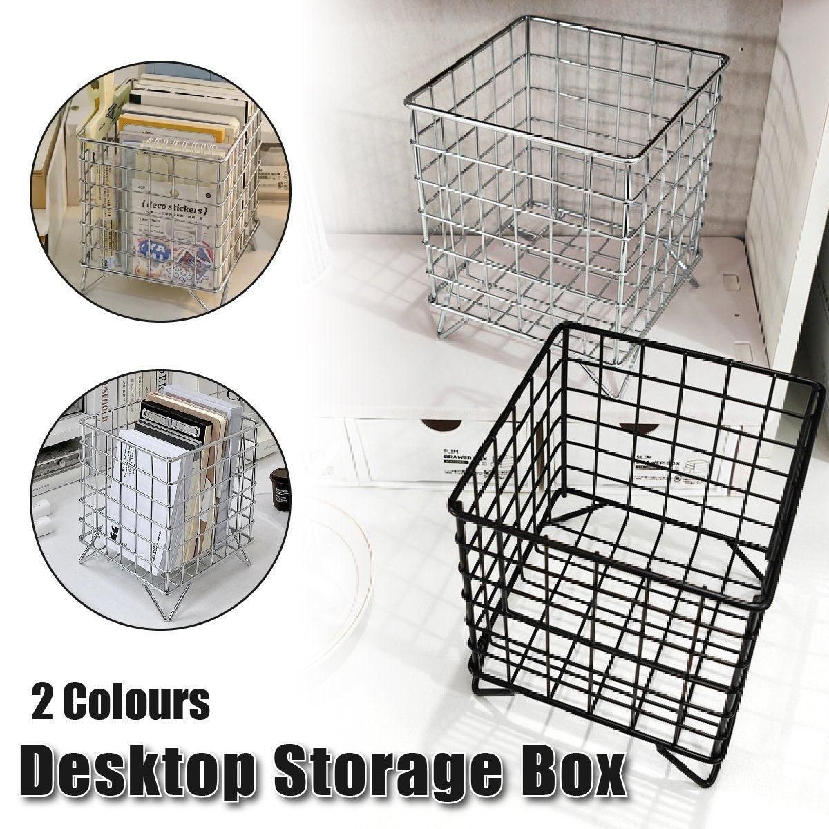 Large Wrought Iron Storage Basket Desktop Organizer Box for Dormitory Cosmetics - Black — image 2