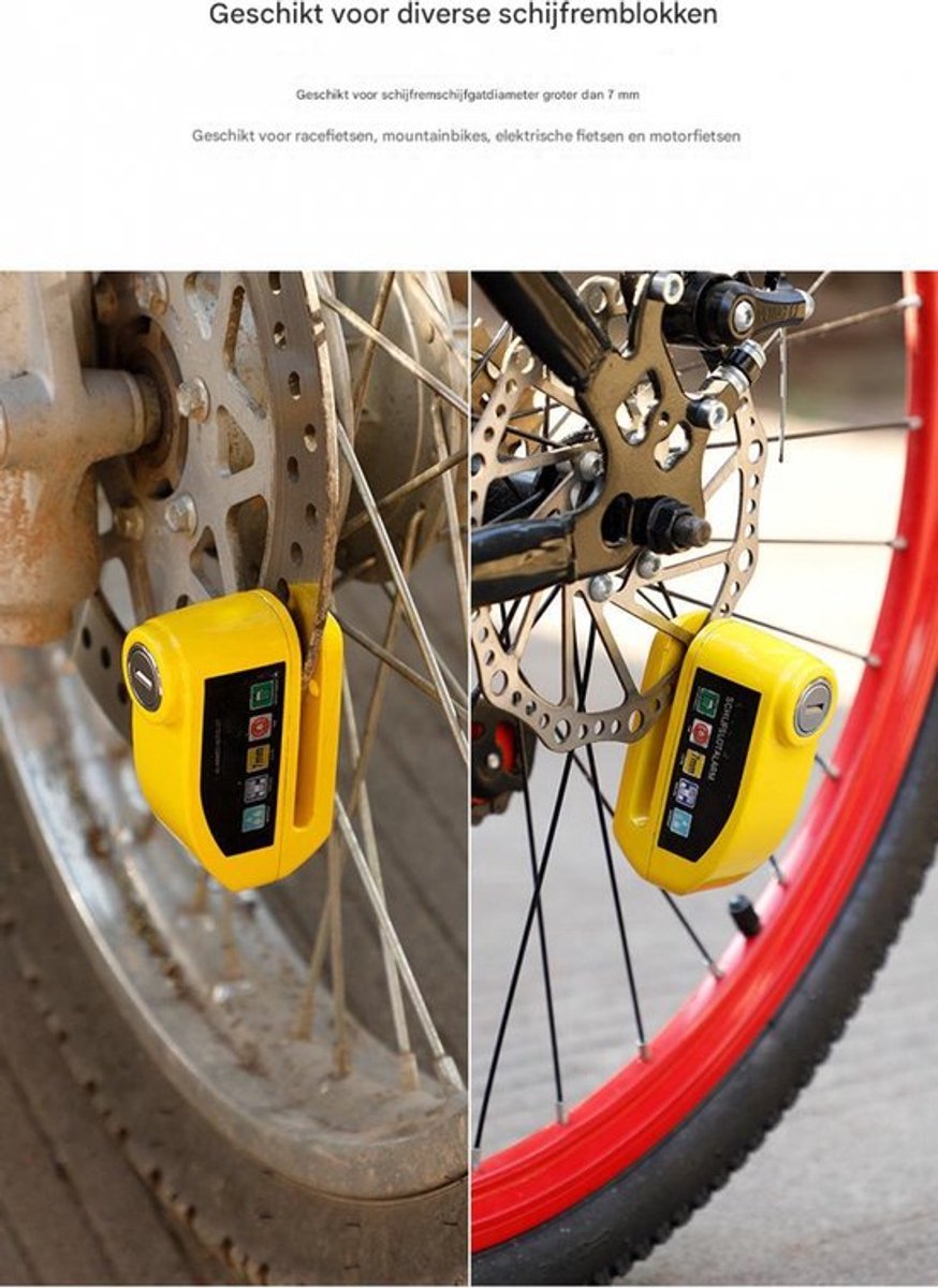 Bicycle disc brake lock - Disc brake alarm - With reminder cable - 7 mm - Motorcycle lock - Scooter lock - Disc brake lock - Silver — image 2