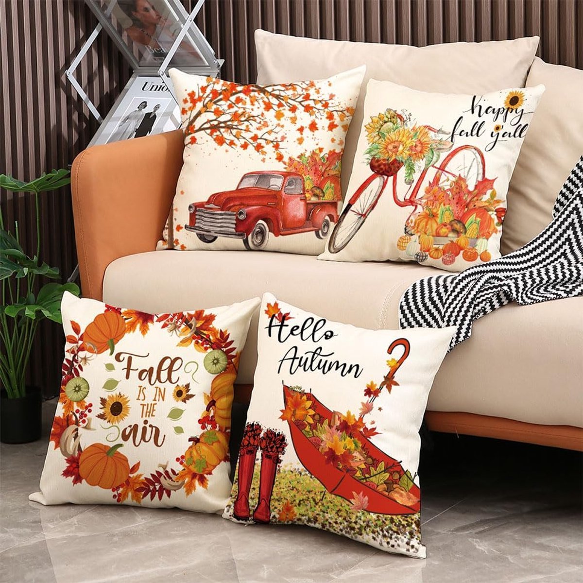 Halloween Theme - Fall Pillowcases - Linen - Bedroom Decor Pillowcases - Living Room Decor Pillowcases - Sofa Decor Pillowcases - 45 x 45 cm - Four-Piece Set — image 6