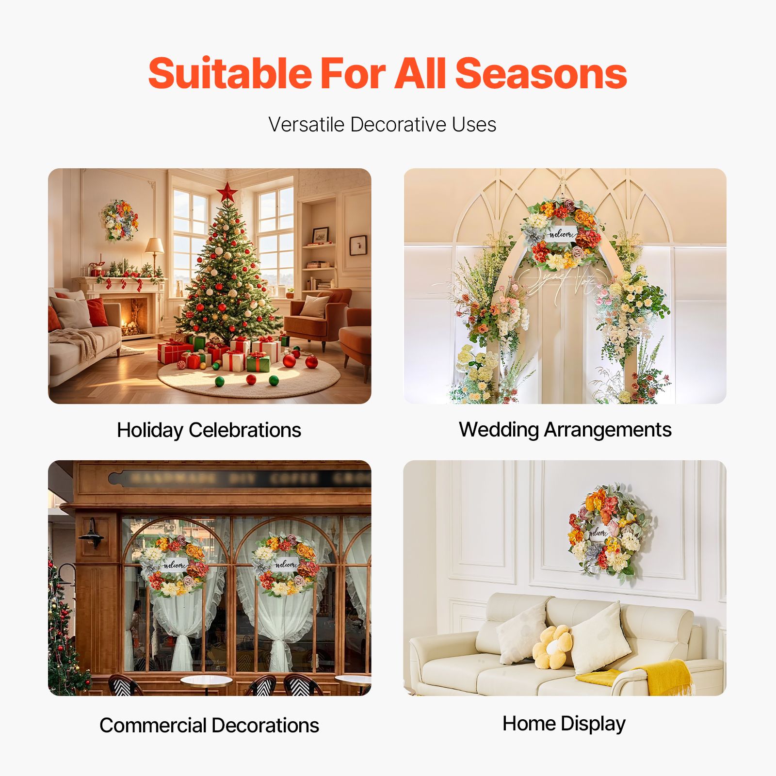 Artificial Decorative Wreath 60.96 cm Red Orange Yellow Hydrangeas Roses — image 5