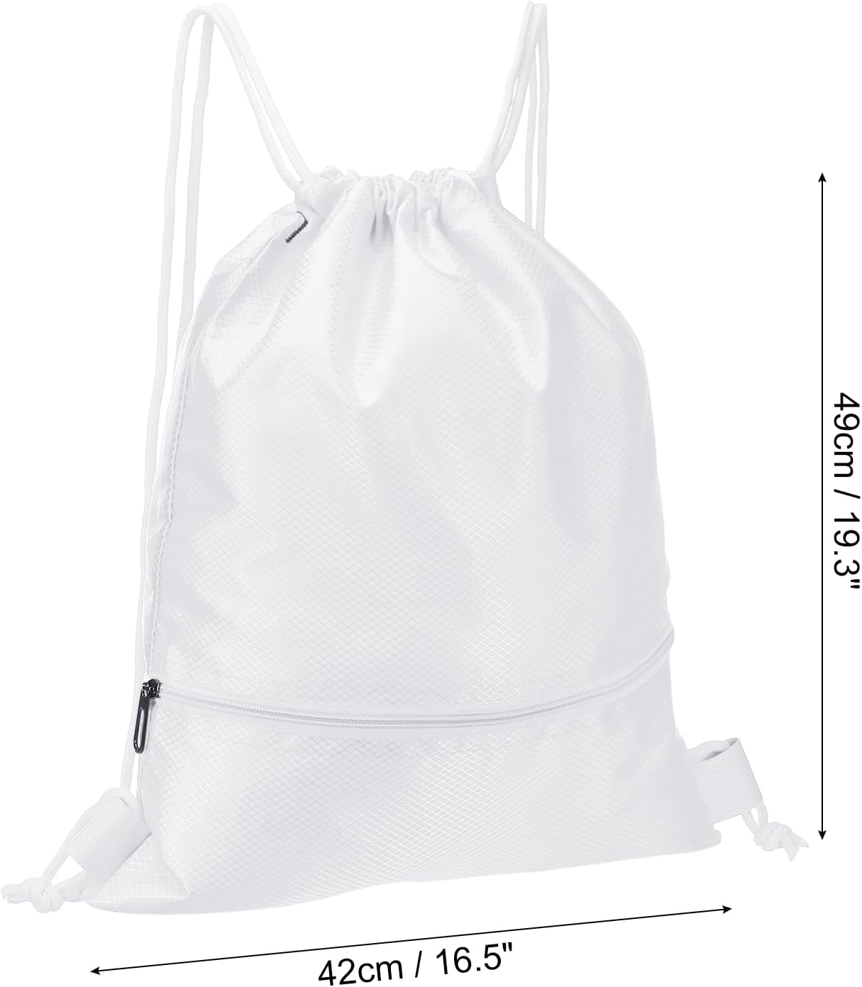 Drawstring Backpack Bag, Gym Bags String with Zip Pocket for Women Men, White — image 2