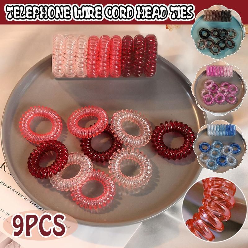 Women Telephone Wire Rubber Bands Stretchy Non-mark Coil Ropes Solid Hair Ties - Pink โ image 2