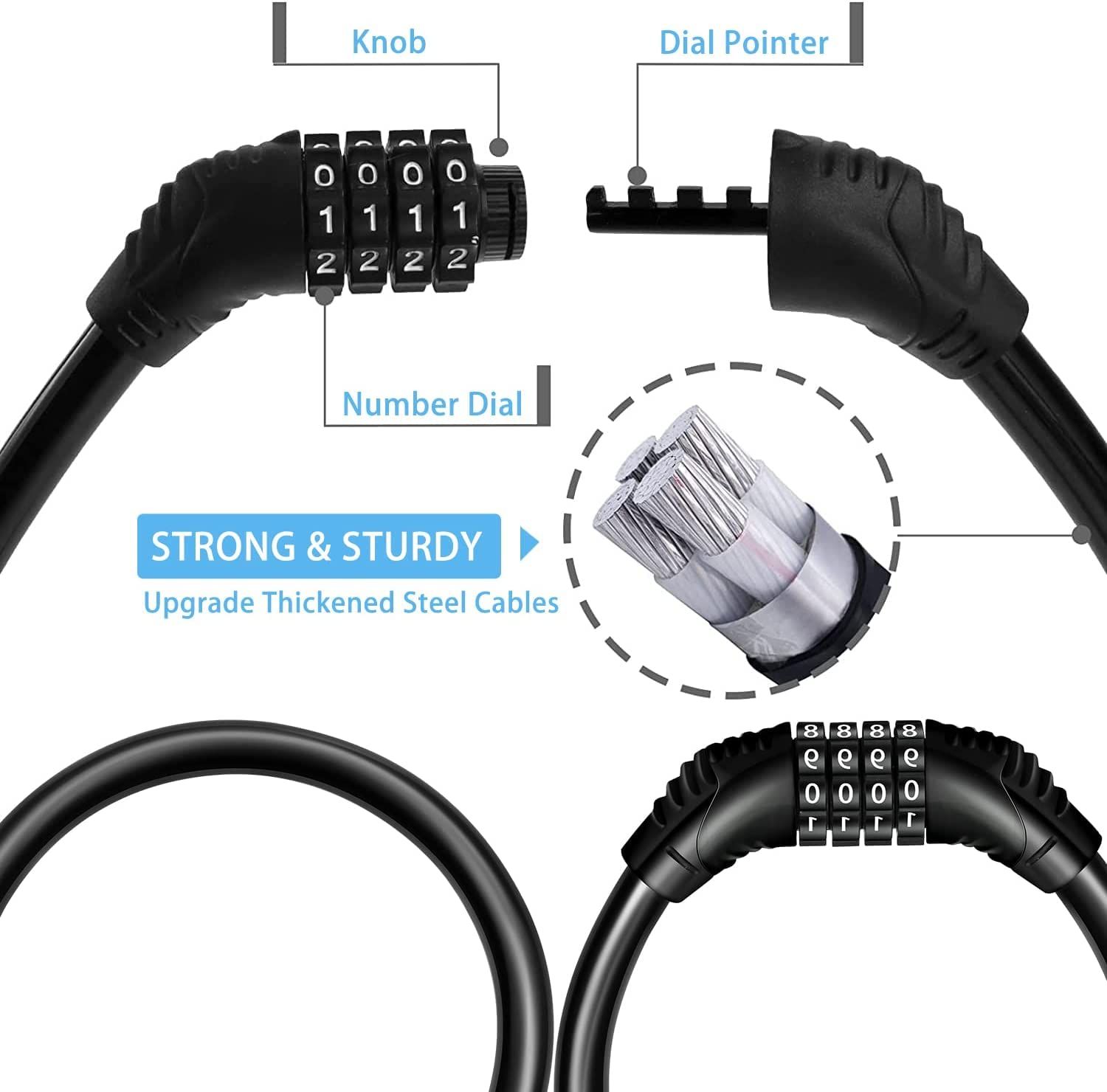 Bike Lock Portable Bike Locks Cable High Security Bicycle Lock Cycling Lock with 4-Digits Codes Ideal to Secure Bike — image 2