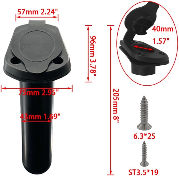 2Pcs Kayak Rod Holder, Deck Plastic Flush Mount Boat Holders and Cap Cover for Fishing, Canoe Tackle Accessory Tool — image 3