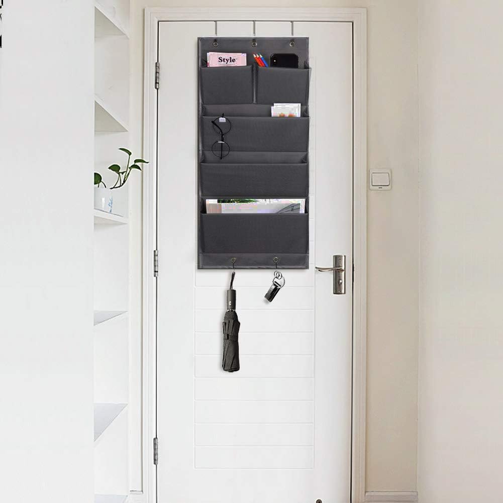 Over Door Organizer 5 Pocket Hanging Storage Bag Grey Wall Mounted Space Saving Organiser — image 6