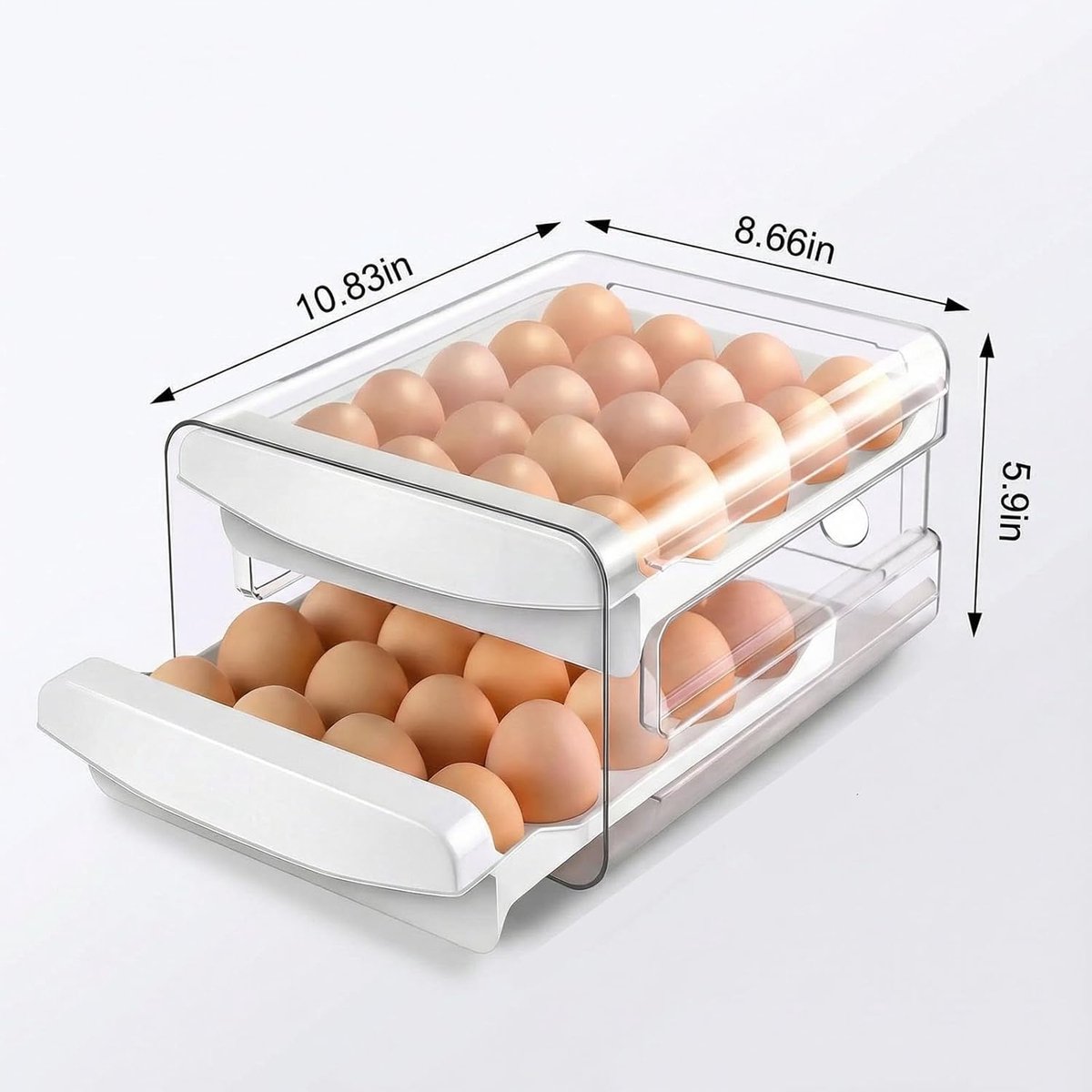 Egg carton - Egg storage box - Kitchen storage box - Double-layered, stackable - Suitable for 40 eggs - Transparent plastic egg holder - 28 × 22 × 12 cm — image 2