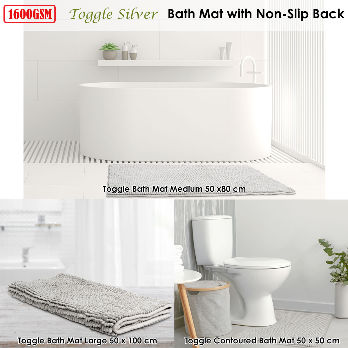 Toggle Microfiber Bath Mat Contourned Silver — image 2