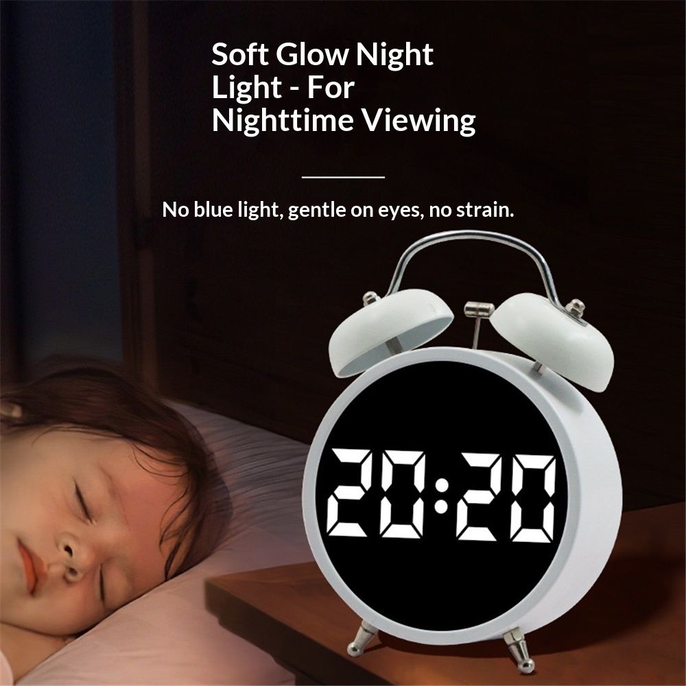 Digital Small Alarm Clock, Double Bell Electronic LED Alarm Clock, Plug in or Battery Operated Silent Metal Table Clock, Bedside Loud Bell Clock for Heavy — image 3