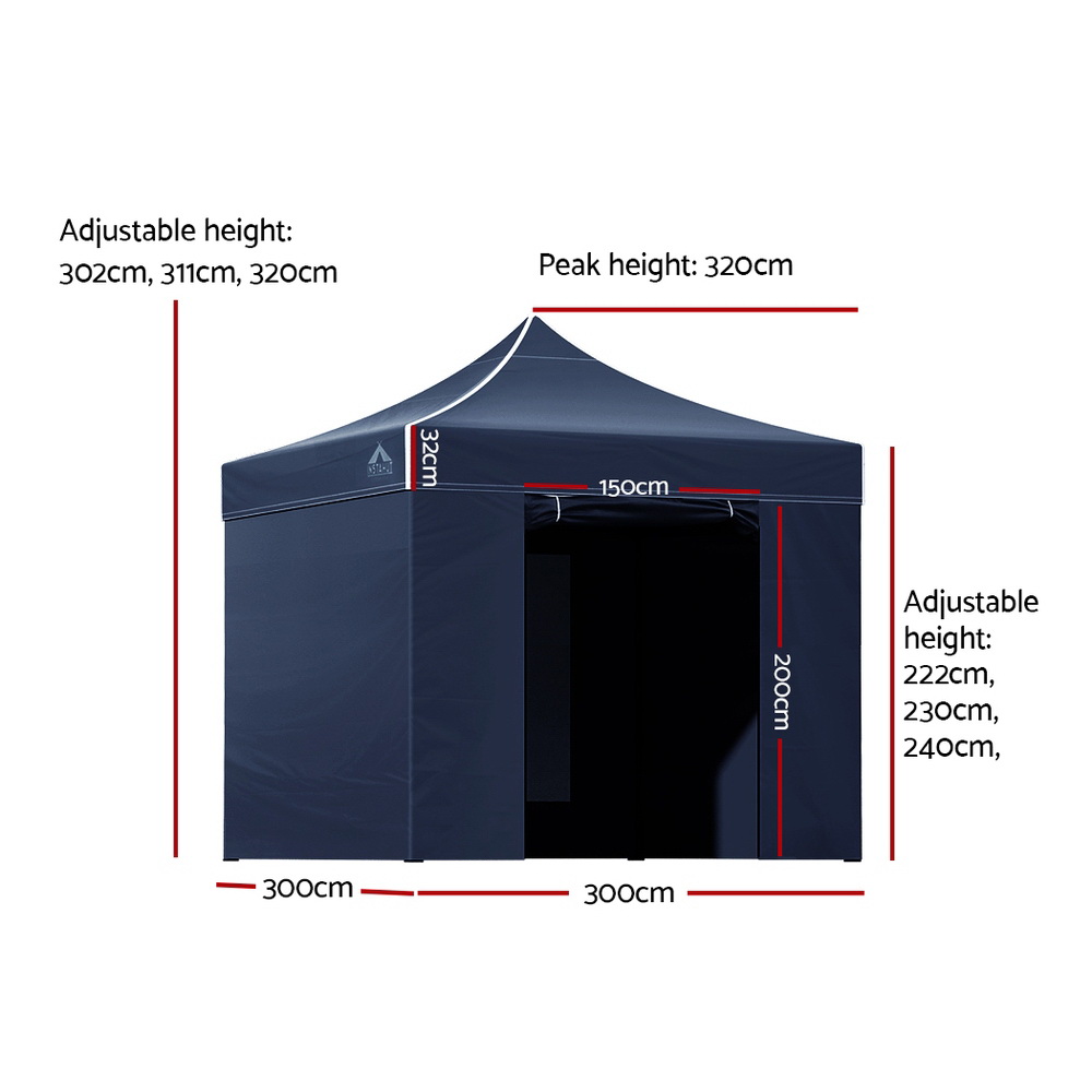 Instahut Gazebo Pop Up Marquee 3x3 Folding Tent Gazebos Camping 500D Oxford Navy — image 2