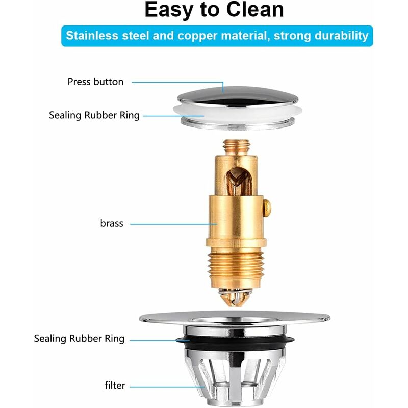 Drain Filter, Sink Strainer Sink Filter Bathtub Stopper Universal Stainless Steel Bounce Core, Hair Filter For Sink — image 4