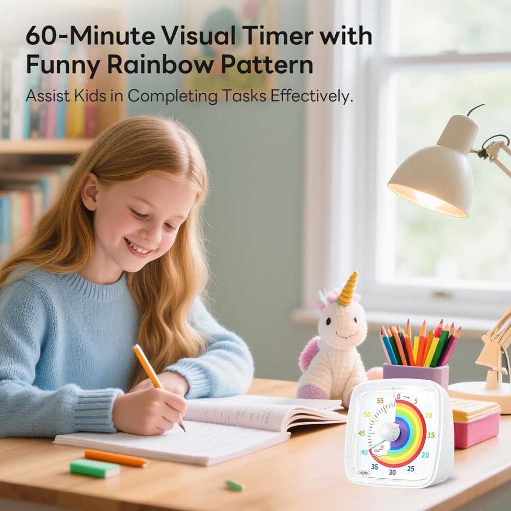 60 Minutes Visual Timer with Rainbow Pattern, Silent Flash Function, Adjustable Volume, White — image 3