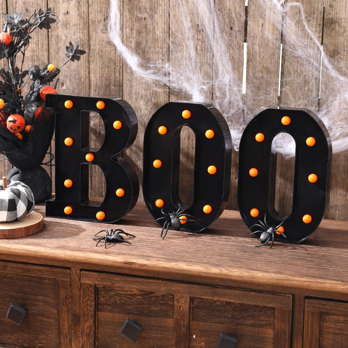 Halloween Decorations-3 Marquee Light up Letters "BOO" Decorative Sign | Halloween Decor for Kitchen Tabletop Fireplace Mantel Party Indoor - Black โ image 3