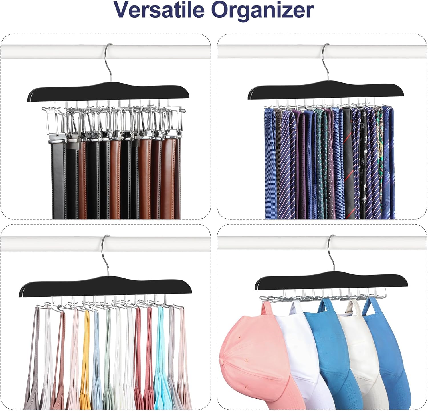 TOPIA HANGER Tie Rack Hanger for Closet, Wooden Tie Organizer for Men with 24 Folding Hooks, Space Saving Necktie Holder for Storage and Display Bra, Tank Top — image 5