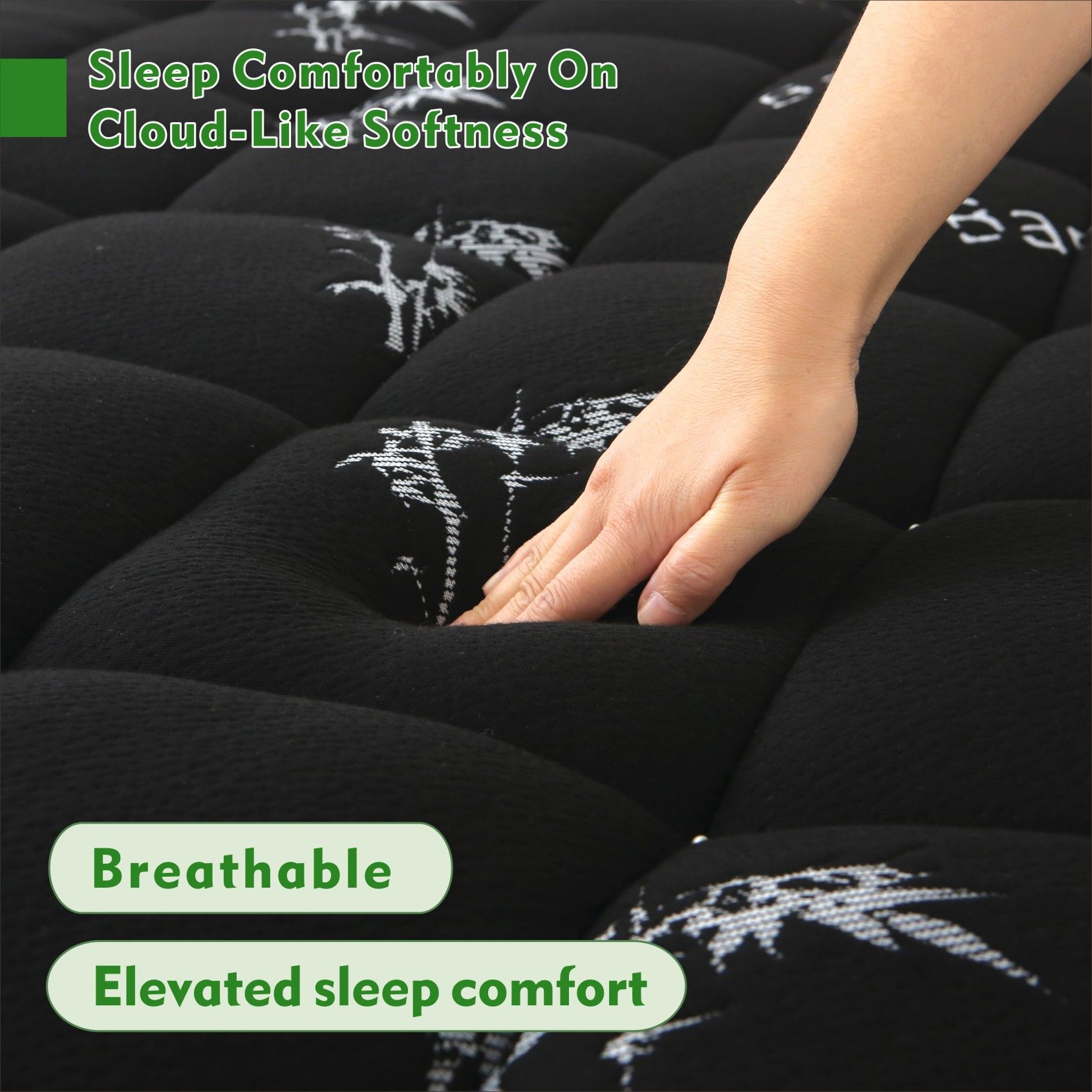 800GSM Mattress Topper Viscose Derived from Bamboo, Thick Pillowtop Fitted Mattress Cover with 45cm Deep Skirt - Machine Washable Hypoallergenic(King,Black) β image 4