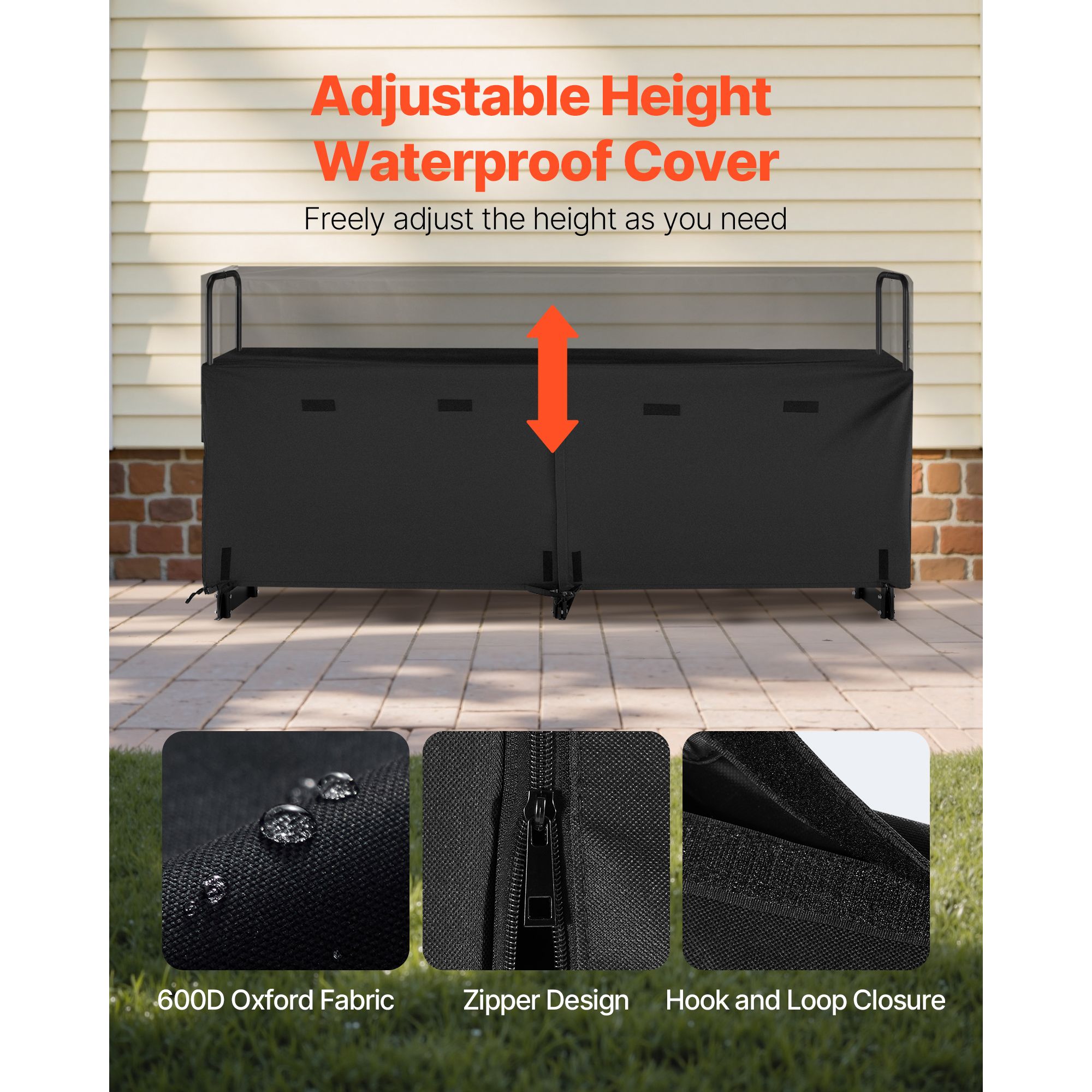 Firewood Rack with Waterproof Cover, 2.57m Outdoor Firewood Holder, 1/2 Cord Storage Metal Log Holder, 299kg Max Weight Capacity, Top Covered, Powder-Coated โ image 4