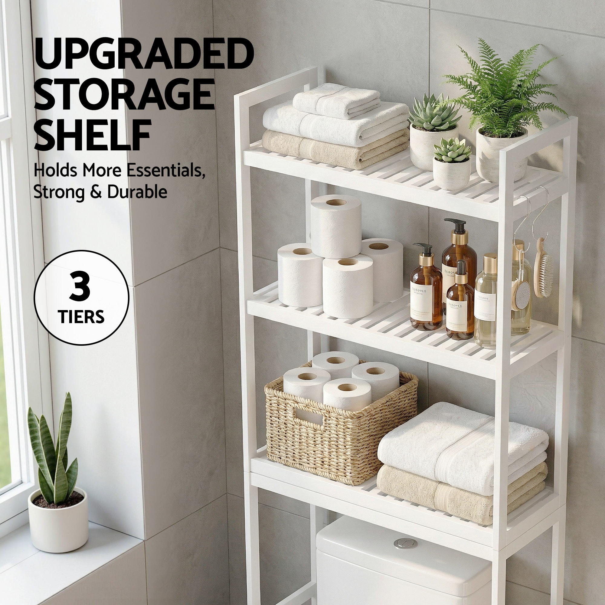 Artiss Over Toilet Storage Bathroom Rack Space Saving 3 Tier Organiser White — image 6