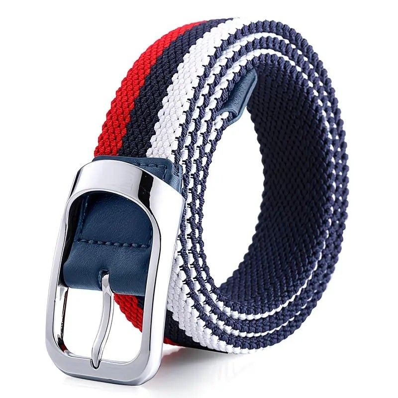 Three-Color Braided Golf Elastic Belt, Unisex, Stretchy Comfort and Versatile Matching, Top Choice for High-Quality Casual Trouser Belts/Blue, white and red โ image 4