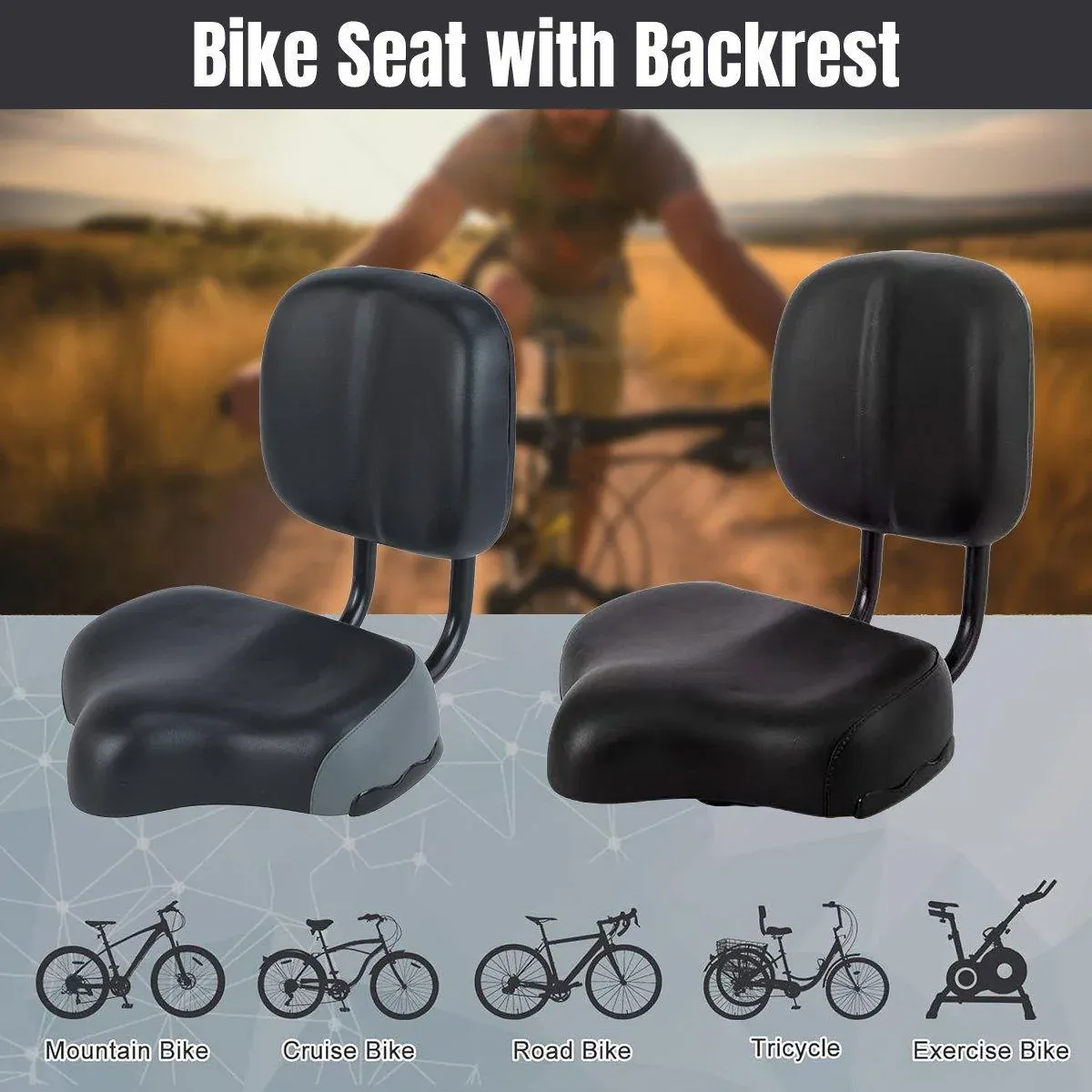 Electric Bicycle Tricycle Seat With Backrest Adjustable Comfortable Bike Seat - Grey โ image 2