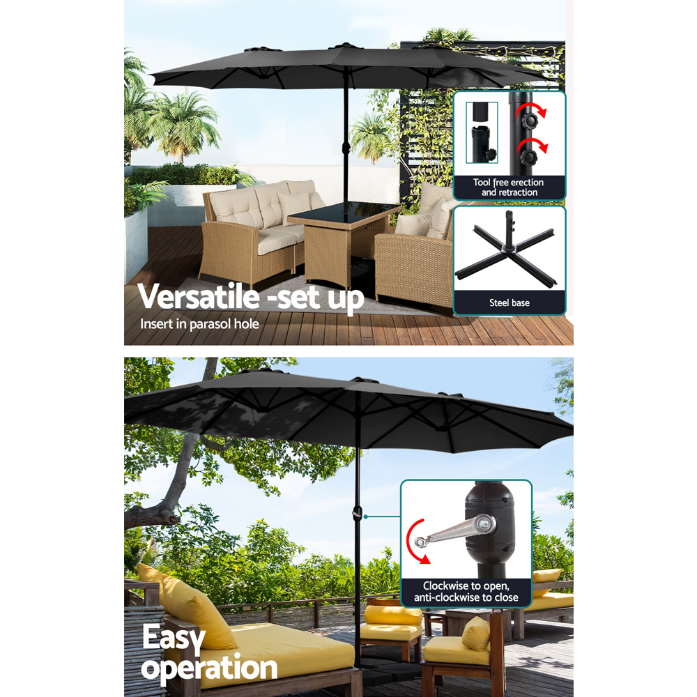 Instahut 4.57m Outdoor Umbrella w/Base Stand Beach Pole Garden Tilt Black — image 4