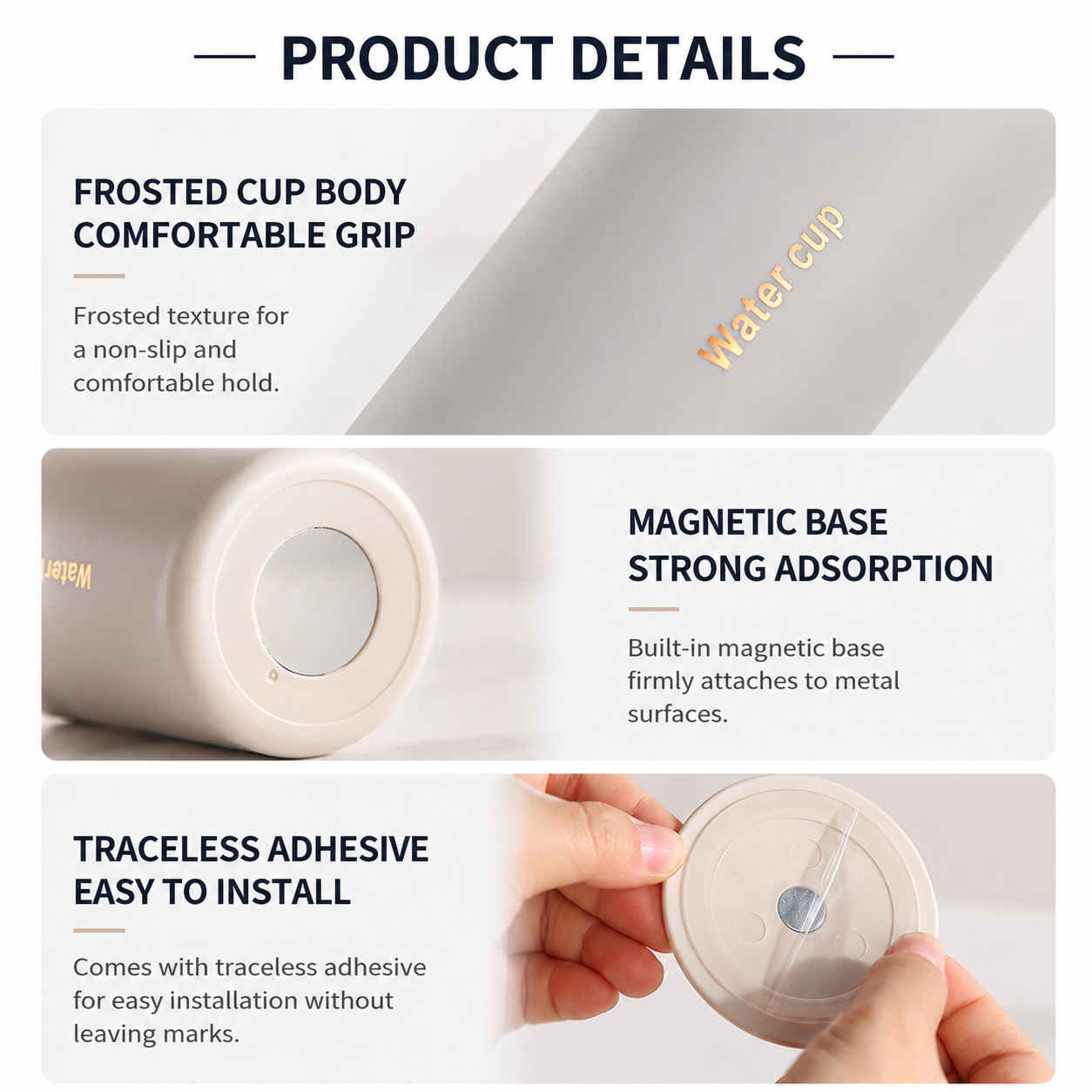 Blue 304 Stainless Steel Magnetic Hanging Water Bottle, 12.17 oz Double-Wall Insulated Coffee/Milk Cup with Magnetic Coaster — image 3