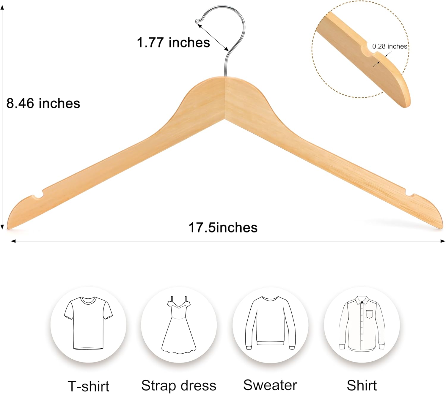 TOPIA HANGER Wooden Hangers 30 Pack, 0.28-inch Slim & Durable Clothes Hangers Space Saving, Natural Wood Hanger with 360°Swivel Hook and Non-Slip Shoulder — image 2