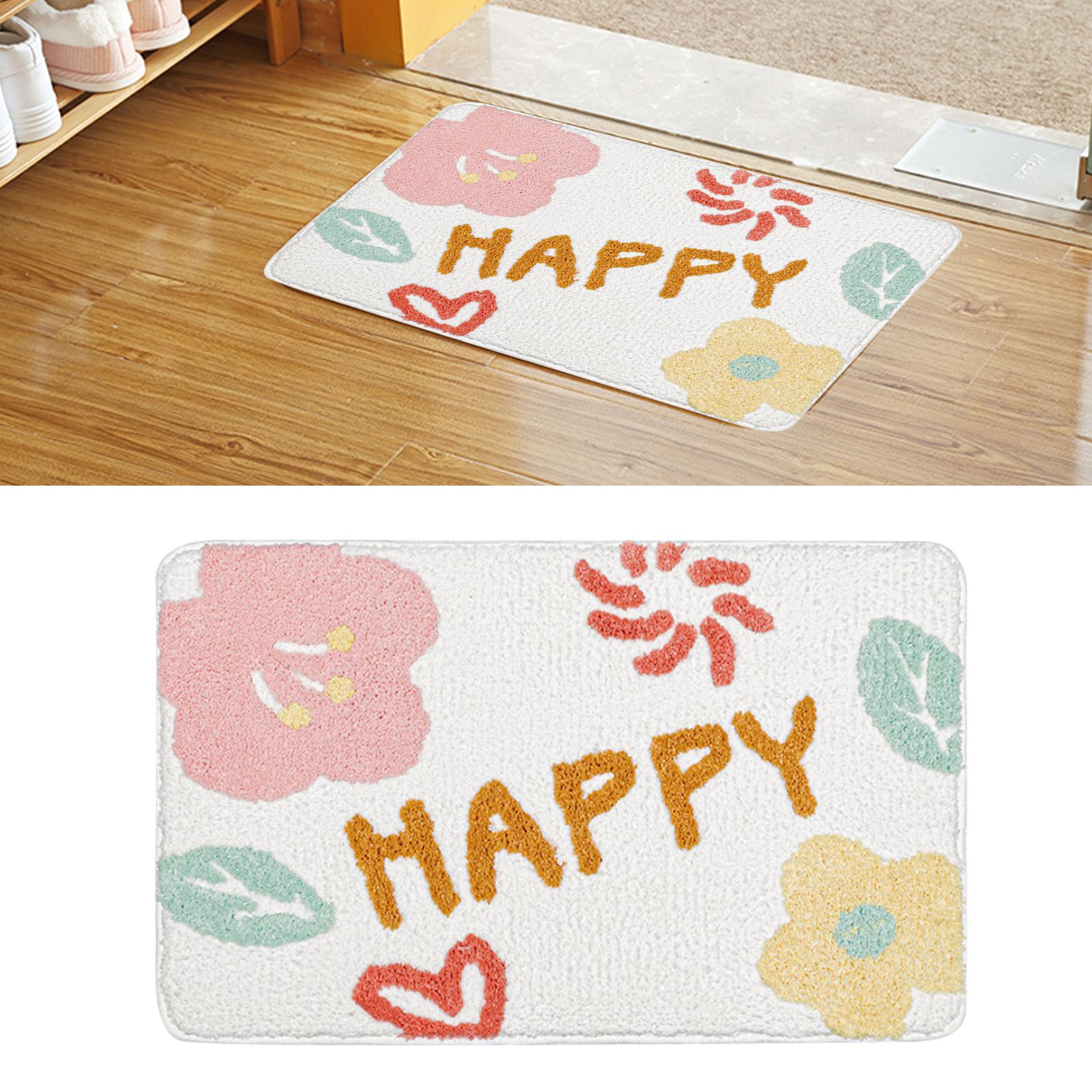 Bath Mat Cute Cartoon Soft Slip Resistance Highly Absorbent Bath Rug for Bathroom Bedroom Kitchen White — image 6