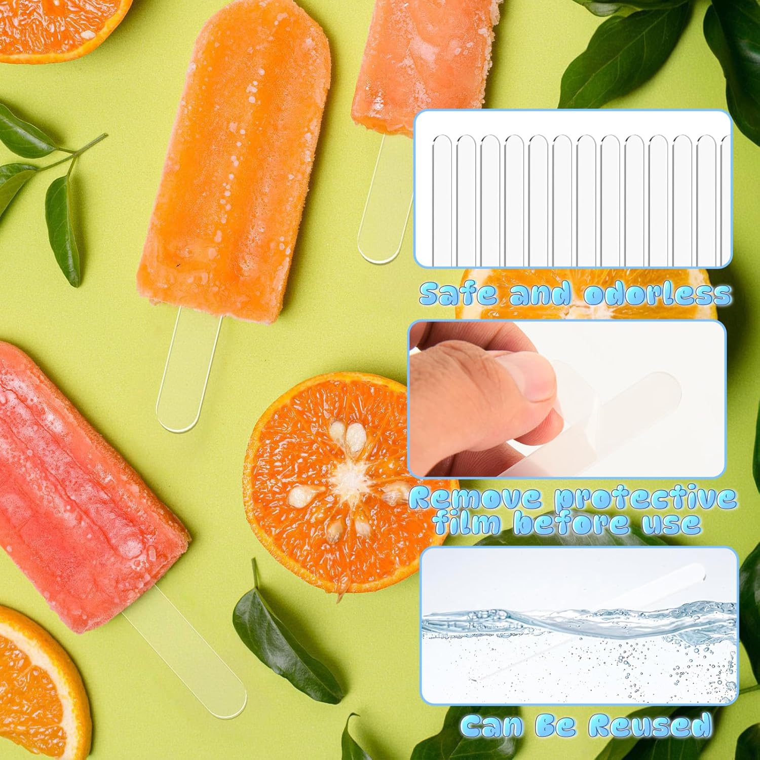 50 Pcs Acrylic Popsicle Sticks Reusable Cake Pop Mold Mirror Ice Pop Sticks Ice Cream Cakesicle Mold for Home Candy Cake Gifts Party (Transparent) — image 3