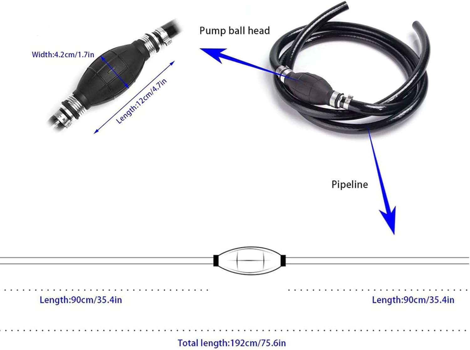 Fuel Line Hose for Outboard, Nylon Braid 5/16 Inch Fuel Line Hose with Hand Pump Bulb, 6 FT Long Boat RVs Tractor Fuel Line Assembly — image 3