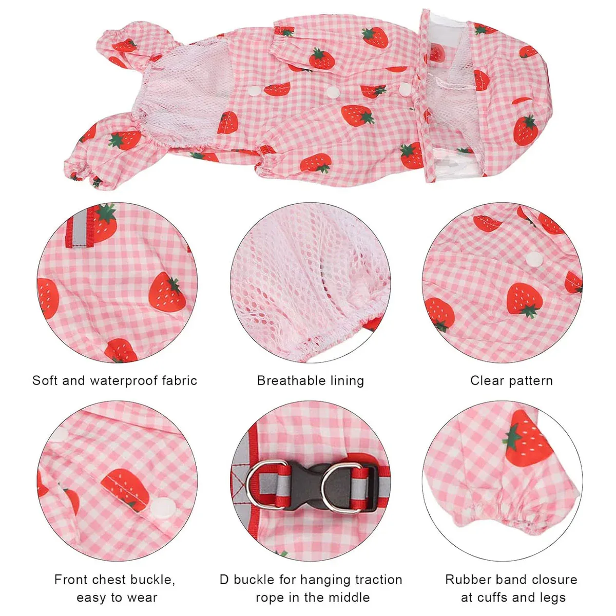 Strawberry Checkered Cat Raincoat Outdoor Rainy Days Dog Raincoat Fashionable - XL โ image 6