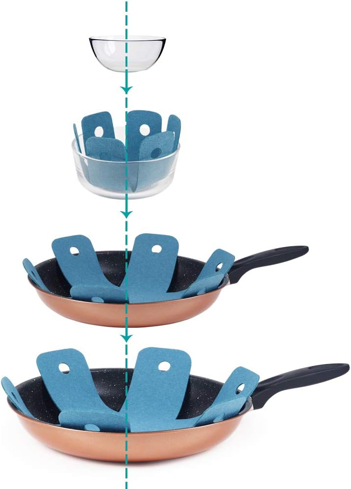 Pot Pan Protectors, Set of 12 and 4 Different Sizes, Larger & Thicker Cyan Pan Protector Pads, Pan Pot Separator Pads for Stacking and Protecting Your Cookware — image 2
