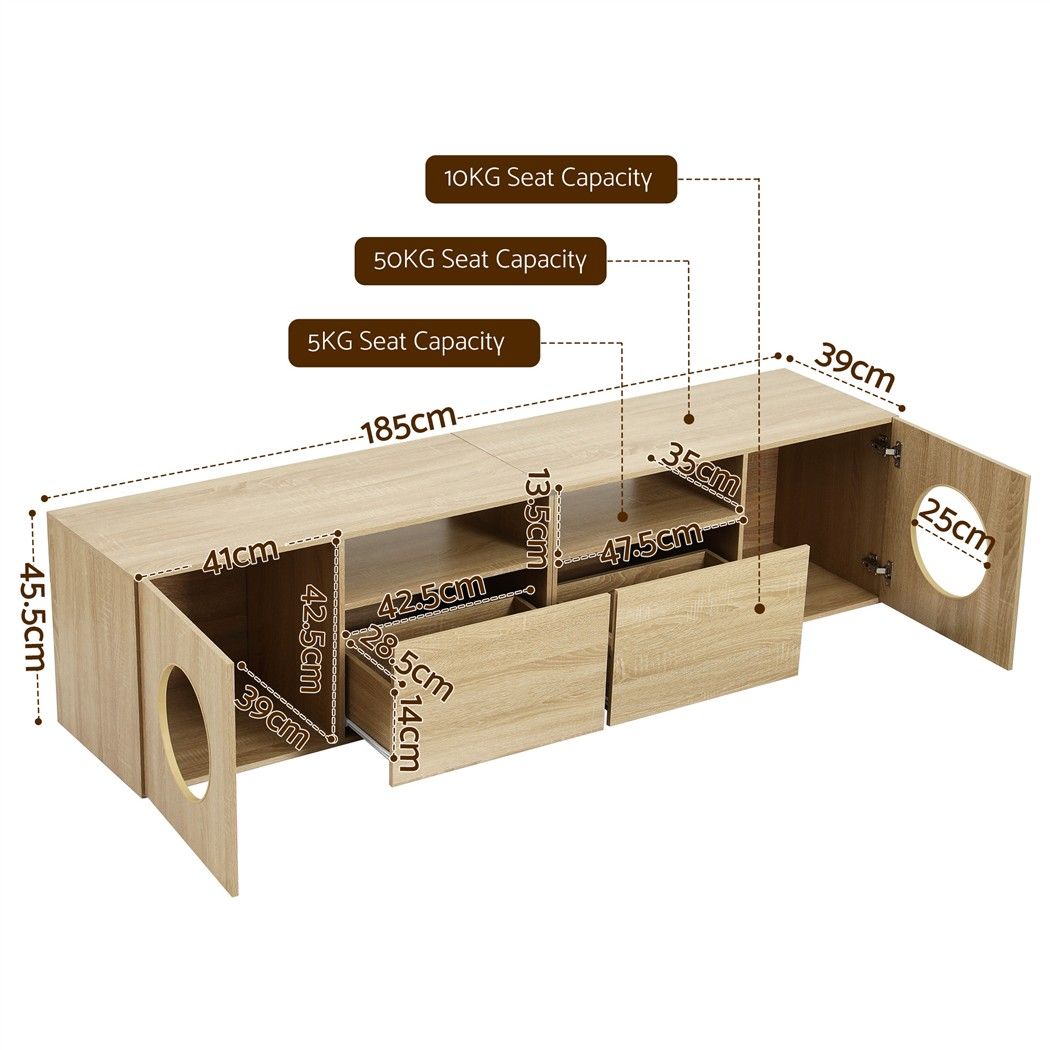 Artiss 185CM TV Unit with Cat House Storage Cabinet Pine — image 4