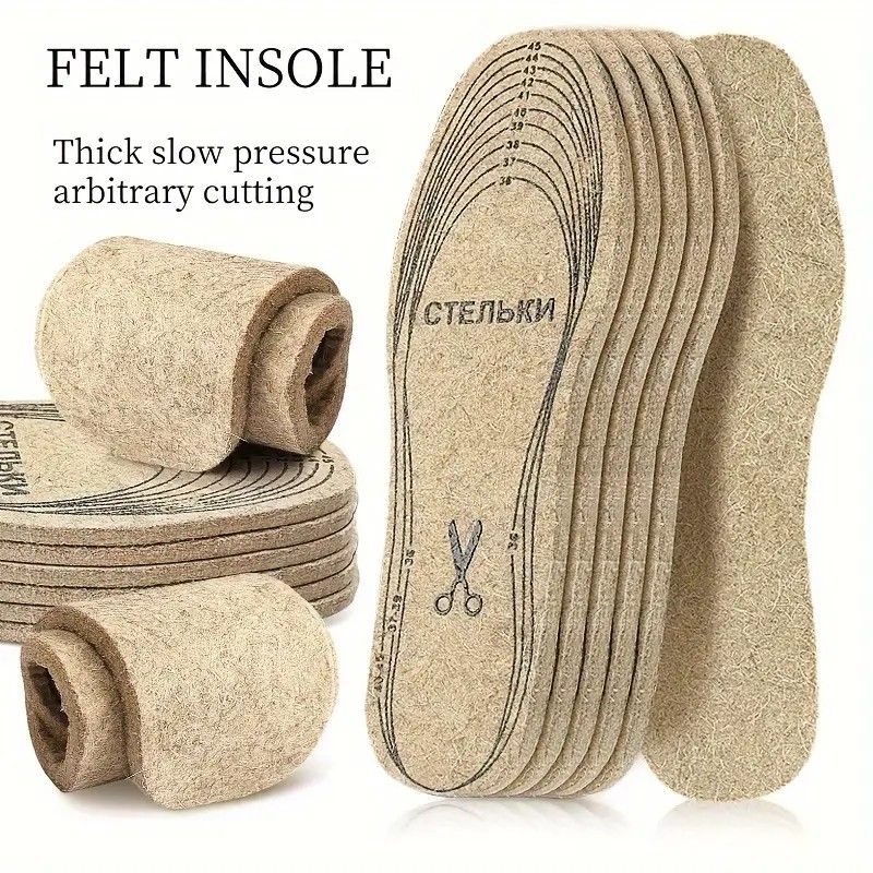 Felt Cuttable Insoles 10-Pair Pack, High-Density Cushioning for All-Day Comfort Without Fatigue, Multi-Size Customizable Cutting to Fit All Shoe Types, Soft