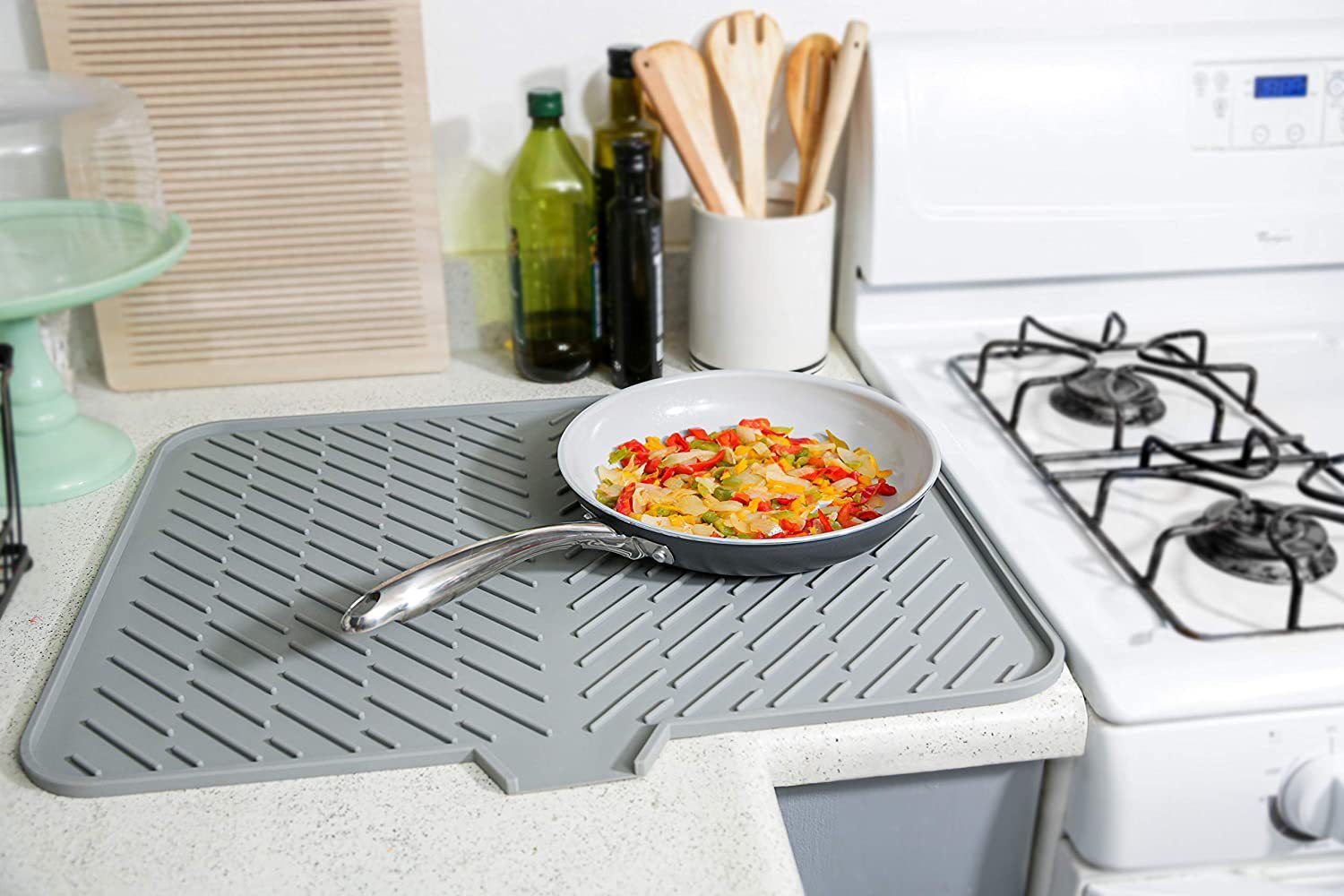 Silicone Dish Drying Mat with Built-in Drain Lip - Hygienic Drying Pad - Sturdy Compact Easy to Clean Tray Protects Surfaces β image 5