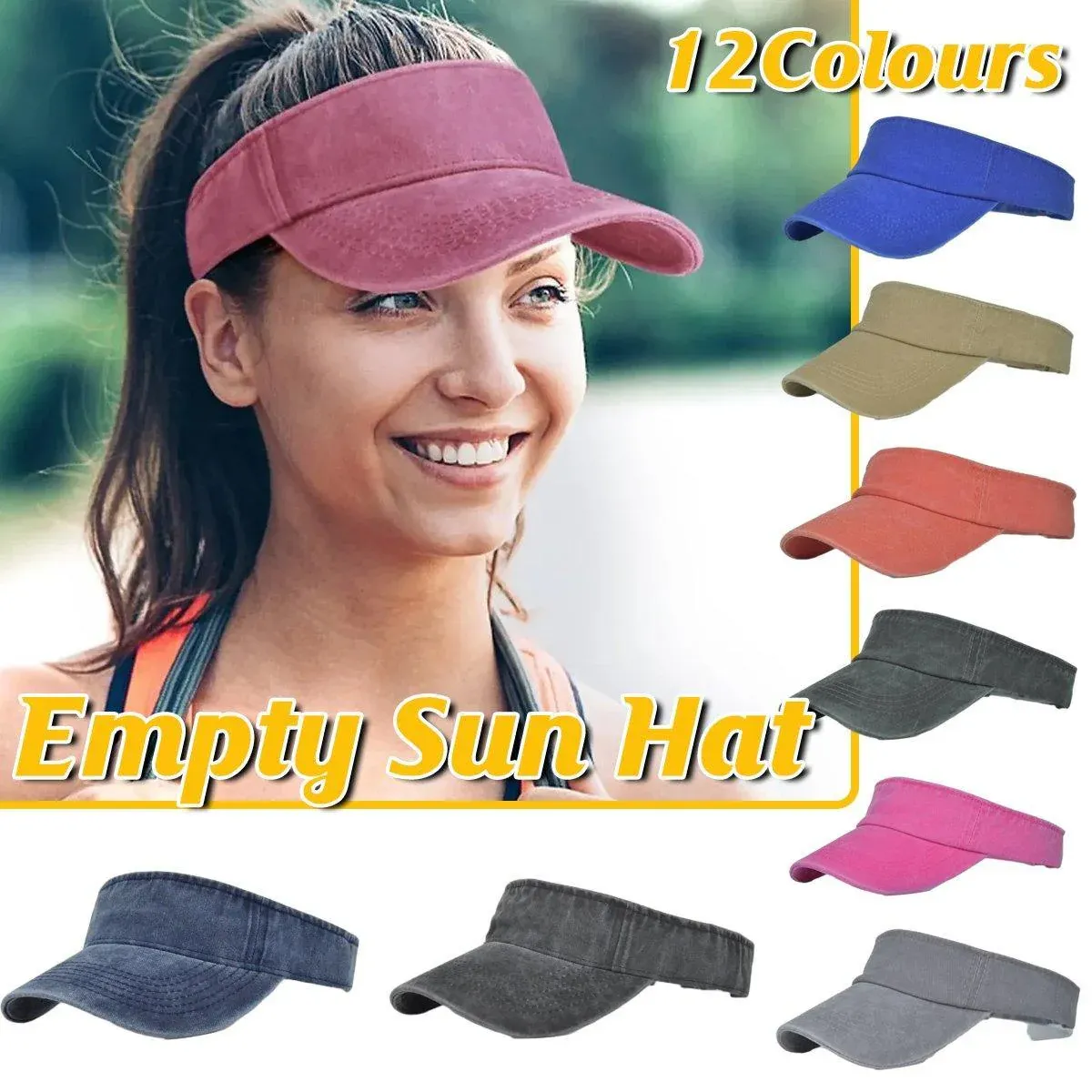 Unisex Summer Denim Sun Visor Cap Breathable Washed Running Hat - Yellow β image 2
