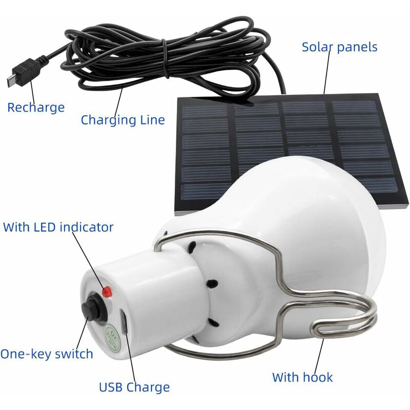 Portable Solar Light LED Bulb Solar Powered With Solar Panel For Garden, Patio, Indoor, Outdoor, Hiking, Camping, Tent โ image 3