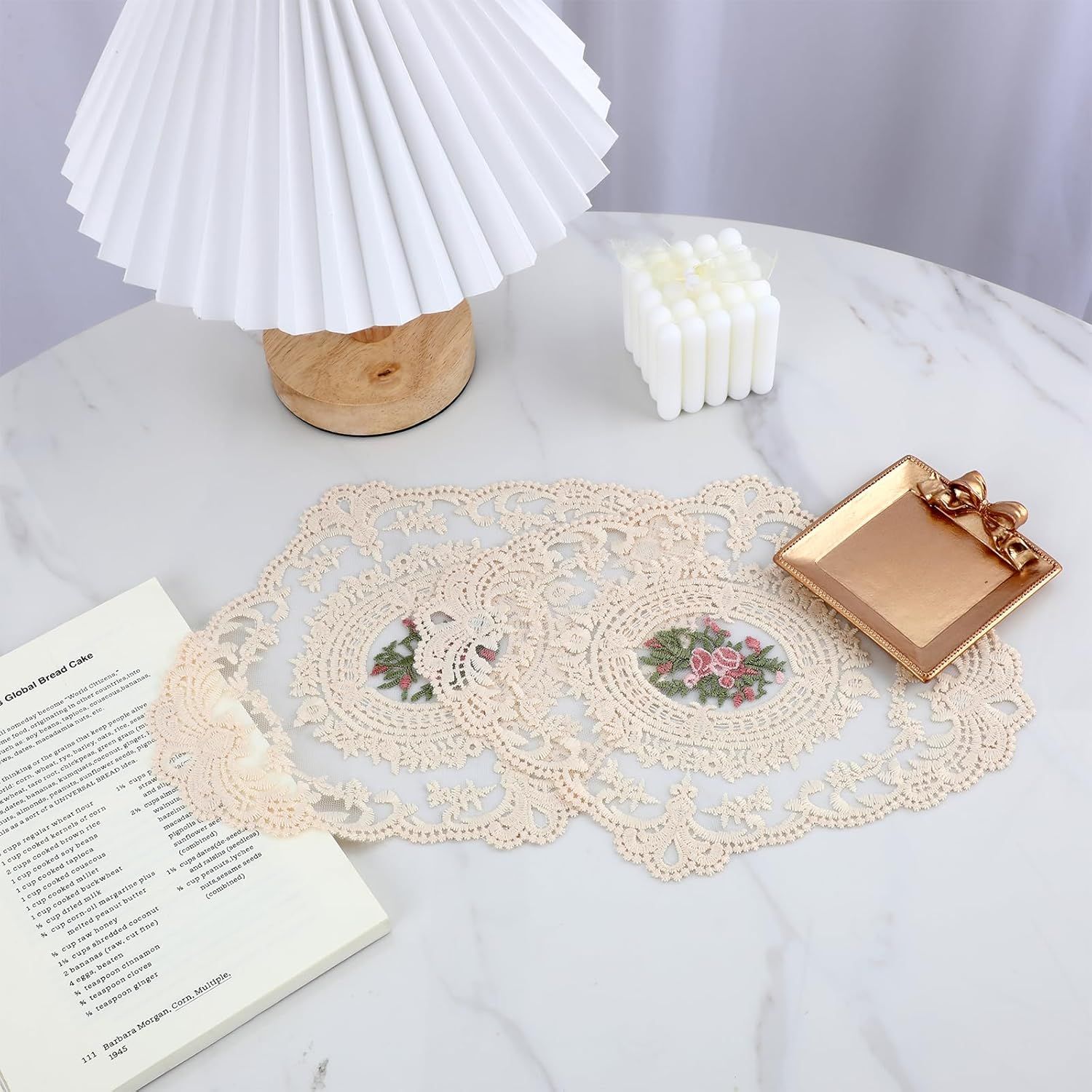 2PCS Lace Doilies for Tables, Lace Placemats Doilies for Tables Beige Embroidered Cup Mats Table Mats, Elegant and Retro for Desktop Decoration, Heat — image 6