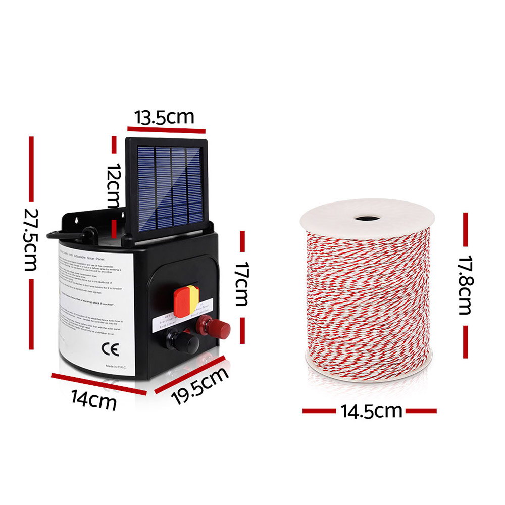 Giantz Fence Energiser 5KM Solar Powered Electric 500M Poly Wire Insulator — image 2