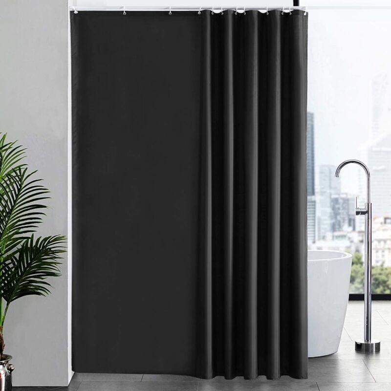 Waterproof Shower Curtain with Hooks - Anti-Mildew Washable Polyester Fabric - Black Bathroom Curtain 100 × 180cm