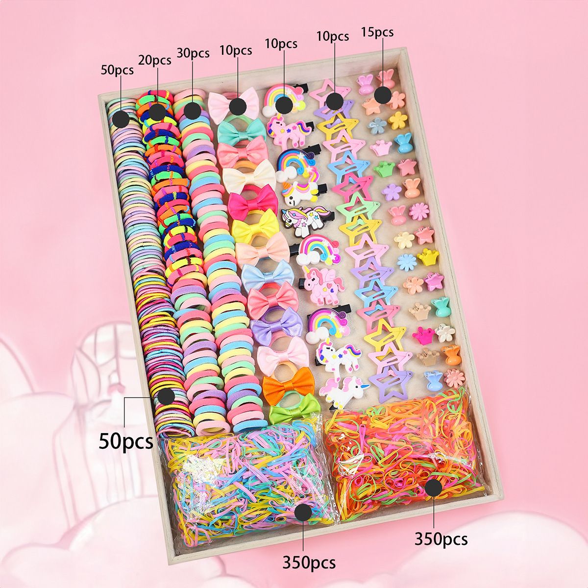 875-Piece Cute Hair Accessories Gift Set with Elastic Rubber Bands - Perfect Gift for Girls โ image 4