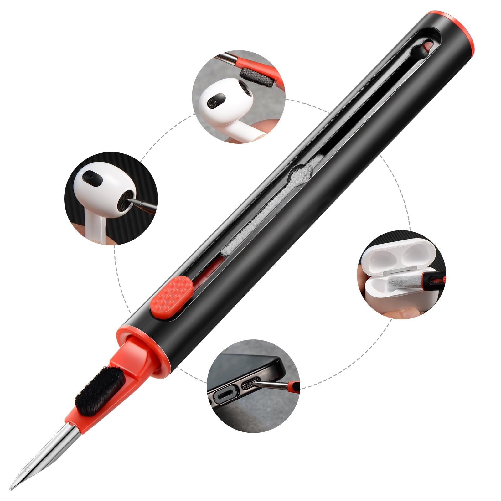 Cleaning Kit - Cleaner Kit with a Mini Soft Brush, Flocking Sponge & Metal Pen Tip - Cleaning Tool Kit for Headphone Cases -Black