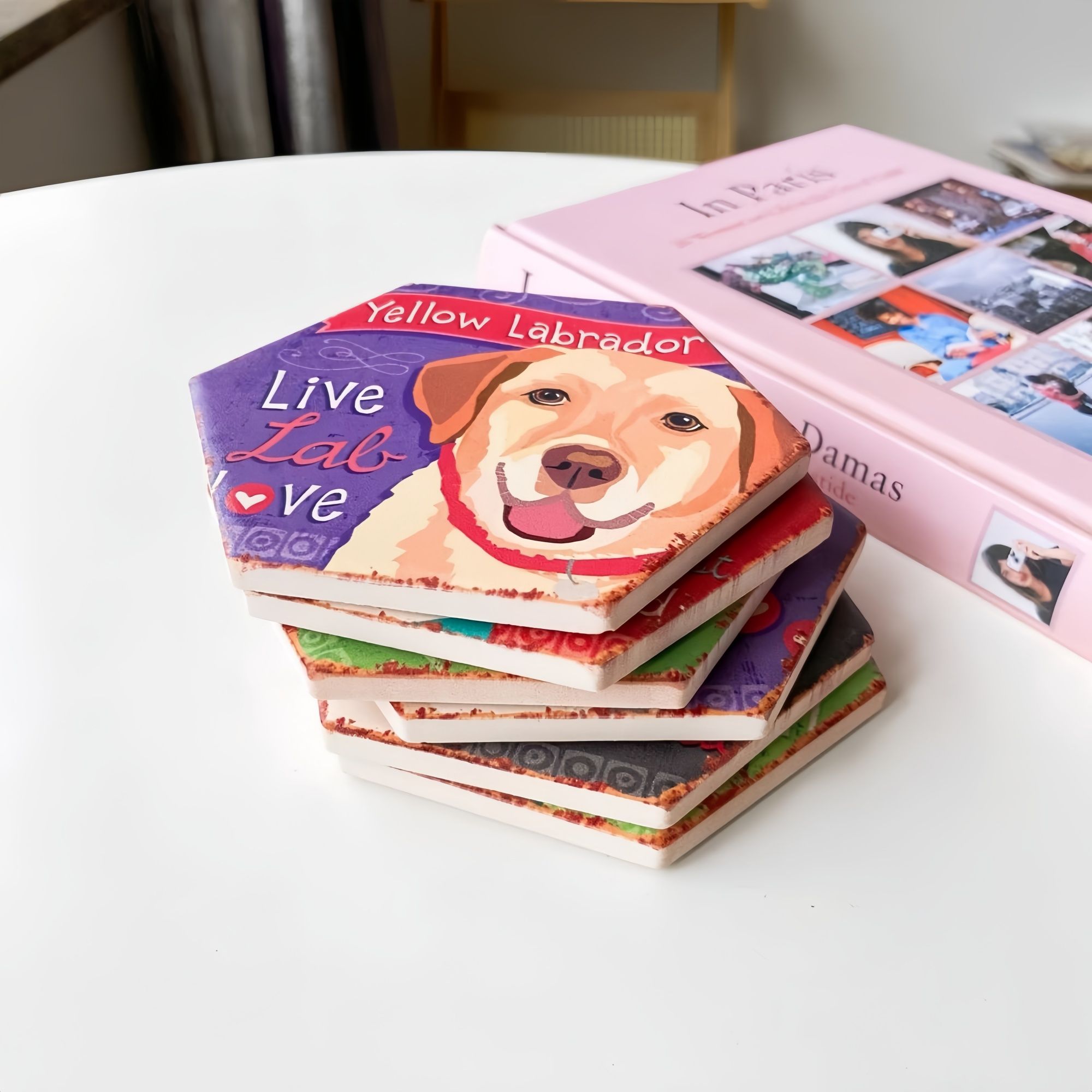 Drink Coasters Set of 6 with Holder,Cute Dog Absorbent Ceramic Coasters with Cork Base,Flexible Durable Non-Slip Hot,Tabletop Protection Mat for — image 2