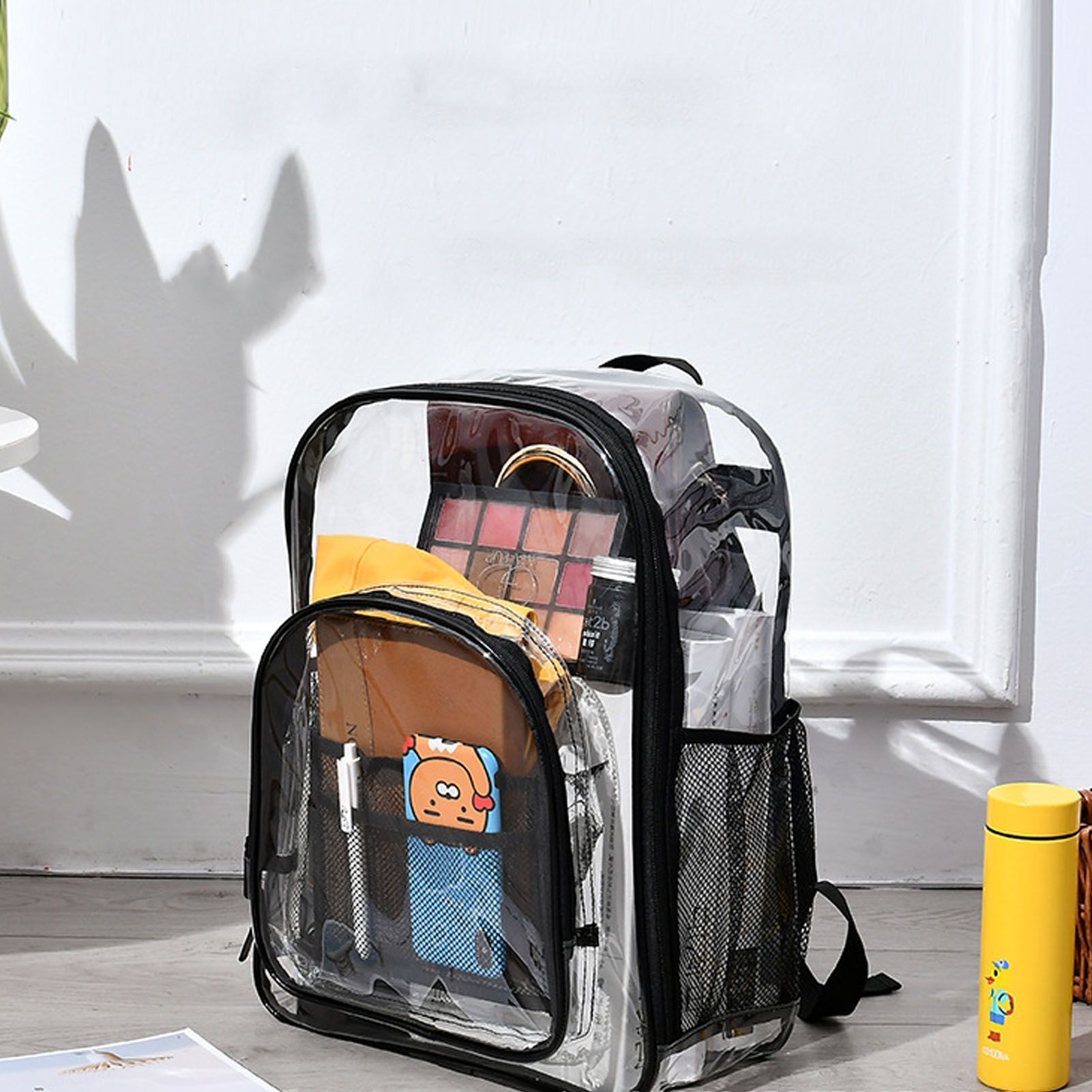 Laptop Backpack School Bags Black Transparent PVC Waterproof Large Capacity for School College Student 36 × 28 × 12cm — image 5