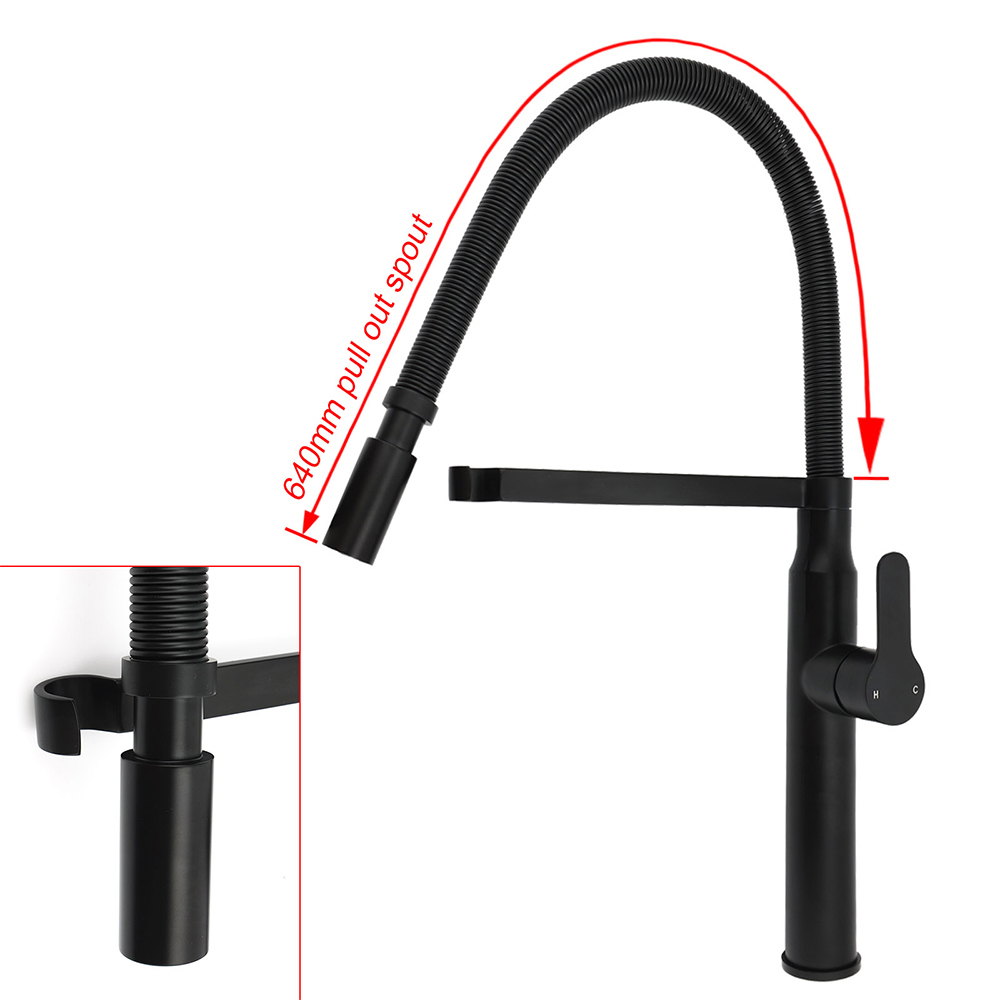 Matt Black Kitchen Sink Basin Mixer 360º Swivel Faucet Tap Pull Out Spout WELS — image 3